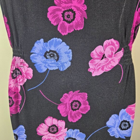 Elle Women's Sleeveless Floral Print Dress Size Large Black/Pink/Blue Casual - Picture 8 of 10